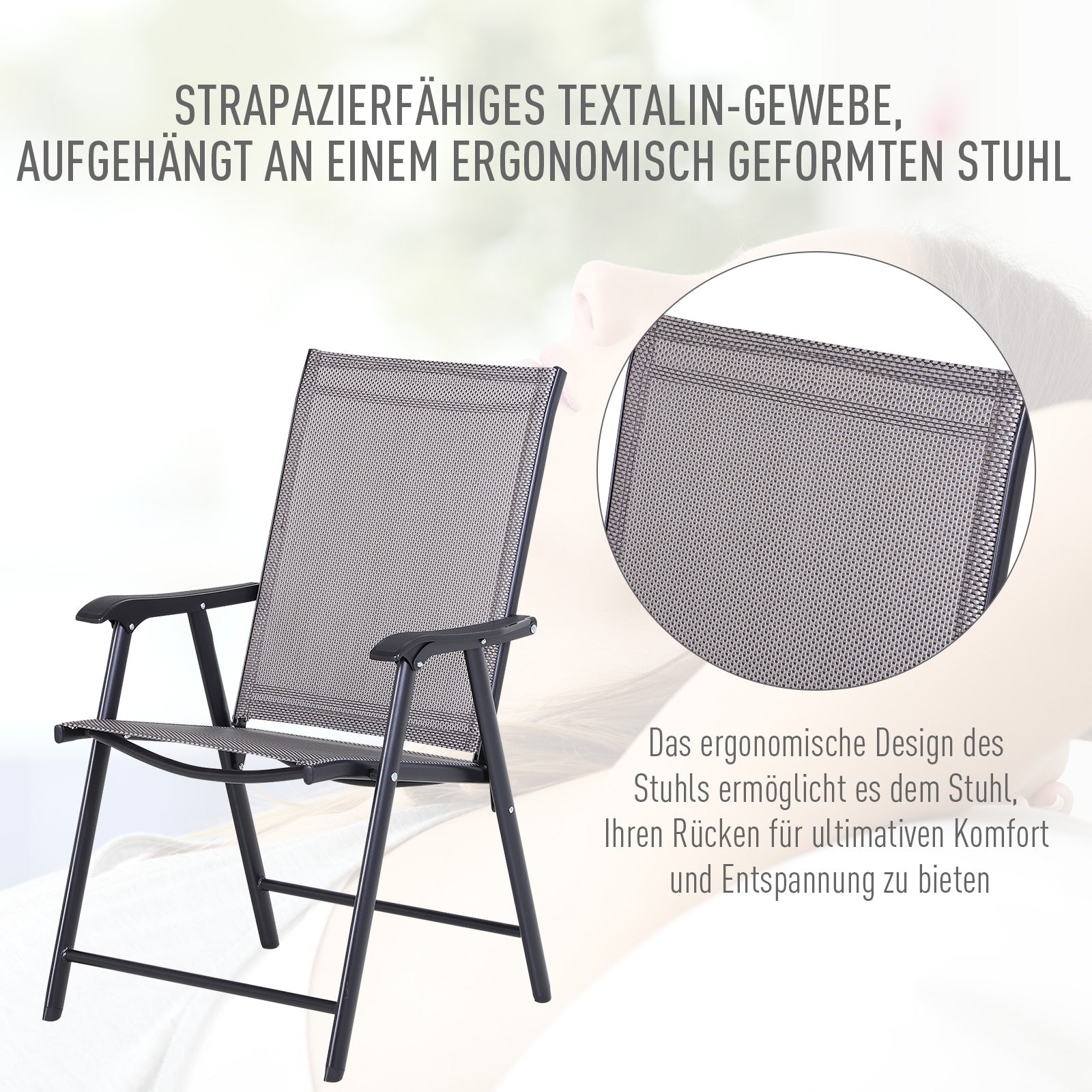 Folding Chair with Armrest 2-Pack Camping Chair Fishing Chair Metal Gray 58 x 64 x 94 cm