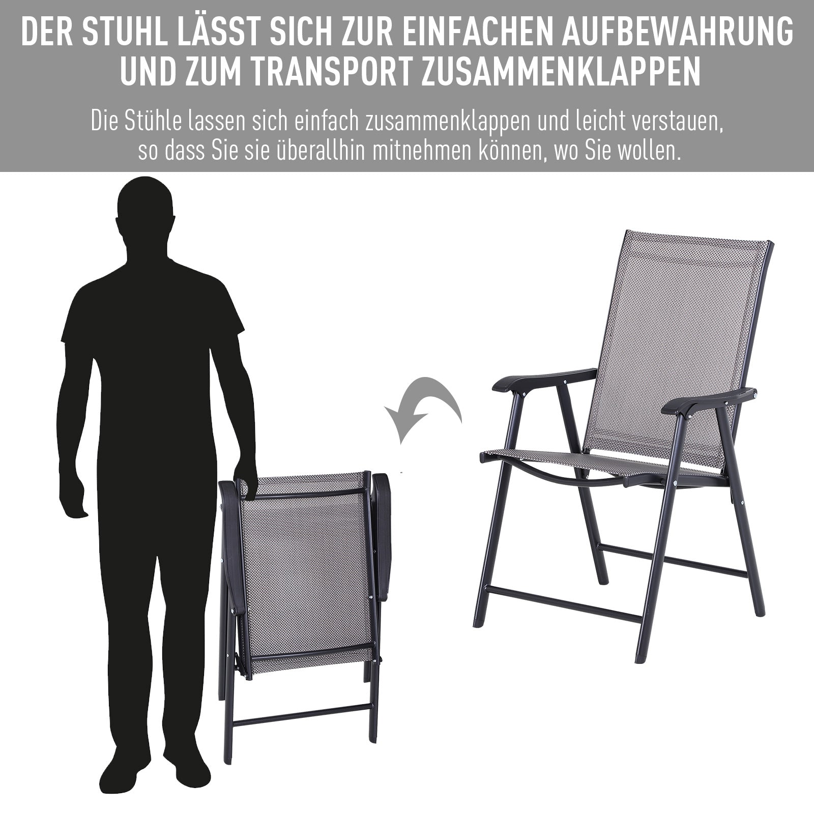 Folding Chair with Armrest 2-Pack Camping Chair Fishing Chair Metal Gray 58 x 64 x 94 cm