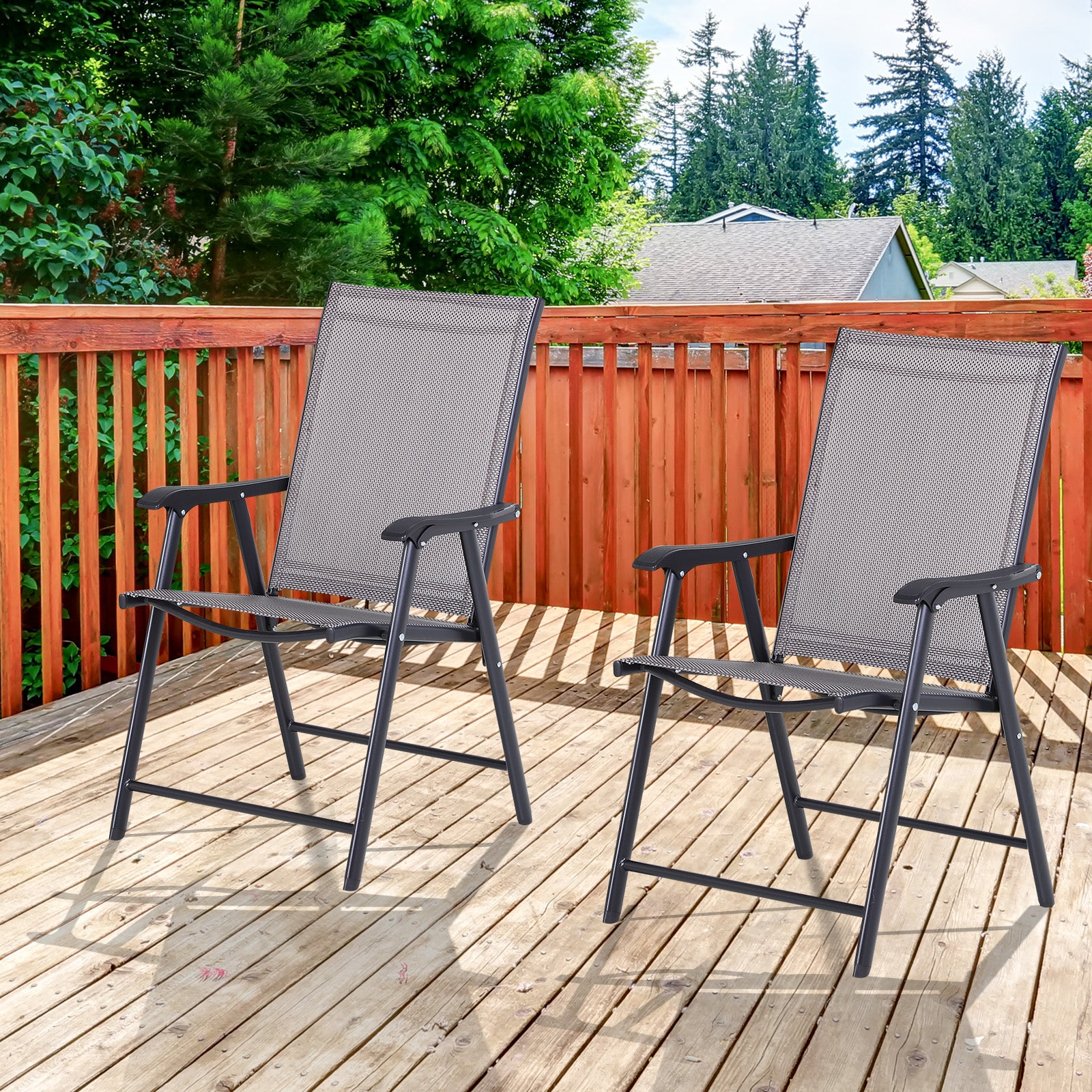 Folding Chair with Armrest 2-Pack Camping Chair Fishing Chair Metal Gray 58 x 64 x 94 cm