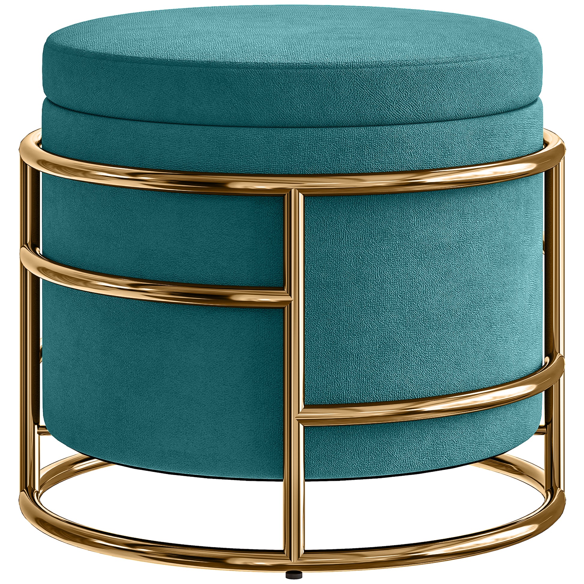 Round Velvet Storage Ottoman, Footrest with 24L Compartment and Removable Lid, for Bedroom and Living Room, Ø42x39 cm, Green