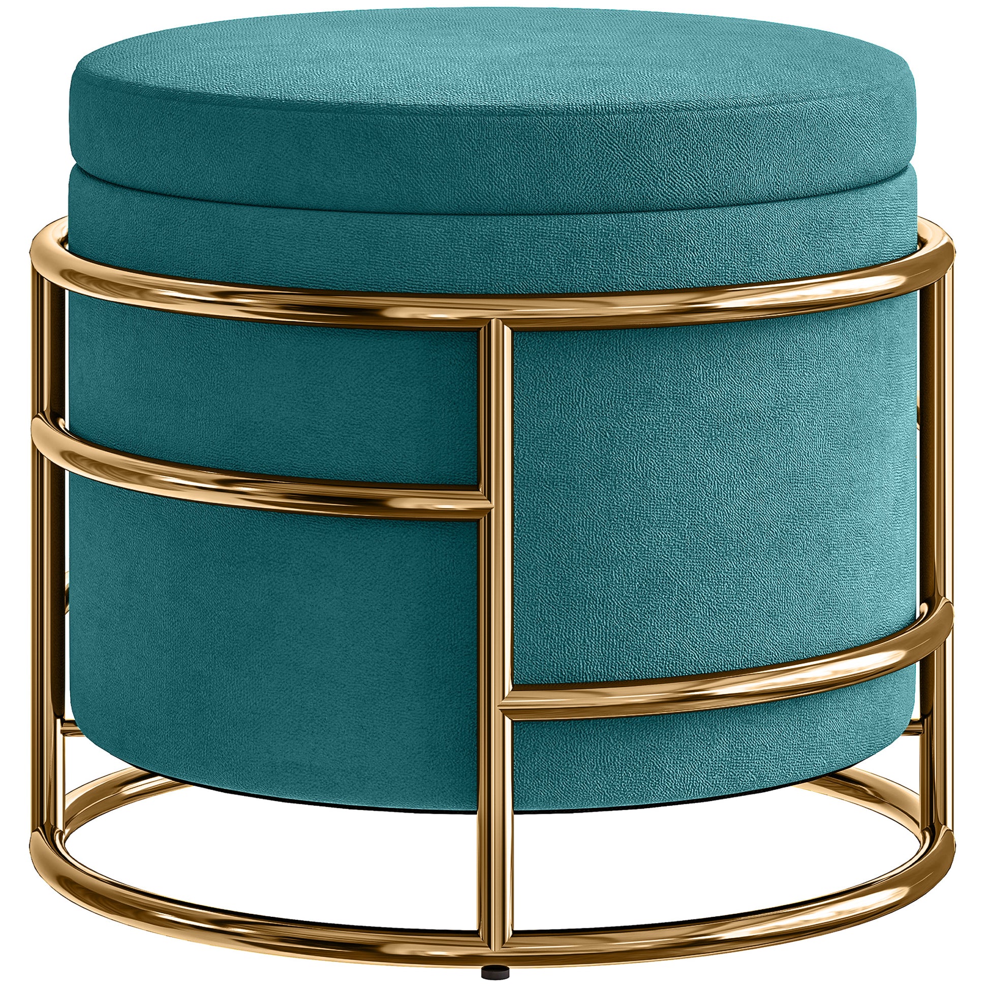 Round Velvet Storage Ottoman, Footrest with 24L Compartment and Removable Lid, for Bedroom and Living Room, Ø42x39 cm, Green