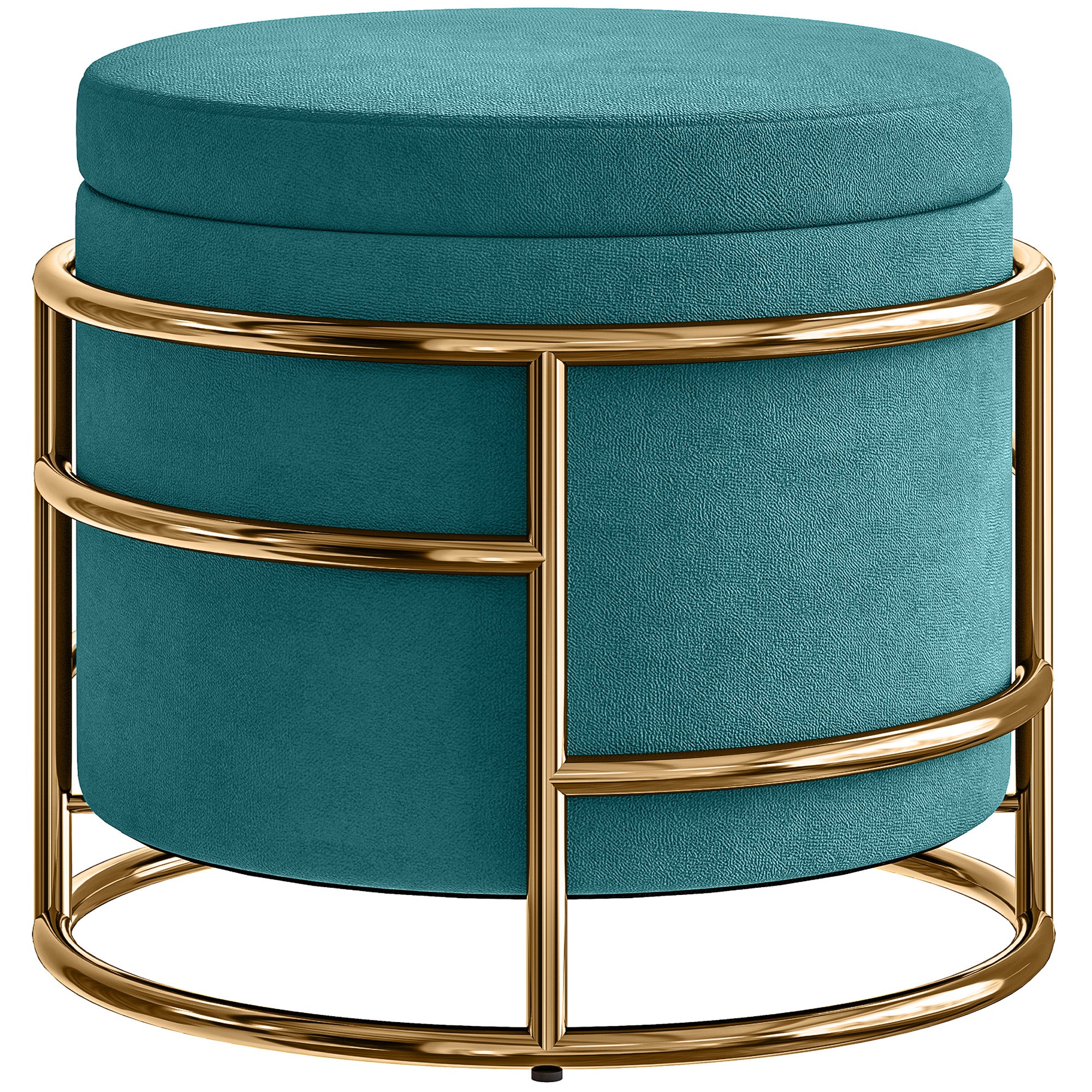 Round Velvet Storage Ottoman, Footrest with 24L Compartment and Removable Lid, for Bedroom and Living Room, Ø42x39 cm, Green