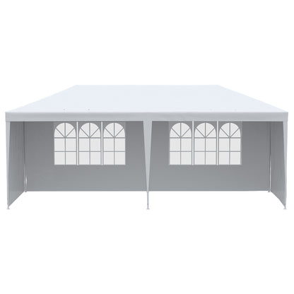 Garden Canopy 6x3 m Pavilion with 4 Removable Side Walls and 2 Transparent Windows Anti-UV Waterproof Gazebo for Outdoor Events with Steel Frame for Parties Weddings White
