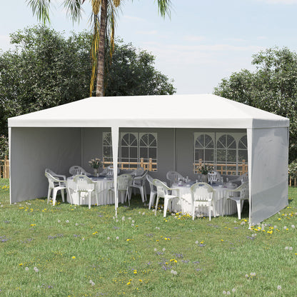Garden Canopy 6x3 m Pavilion with 4 Removable Side Walls and 2 Transparent Windows Anti-UV Waterproof Gazebo for Outdoor Events with Steel Frame for Parties Weddings White