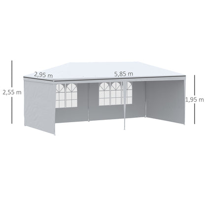 Garden Canopy 6x3 m Pavilion with 4 Removable Side Walls and 2 Transparent Windows Anti-UV Waterproof Gazebo for Outdoor Events with Steel Frame for Parties Weddings White