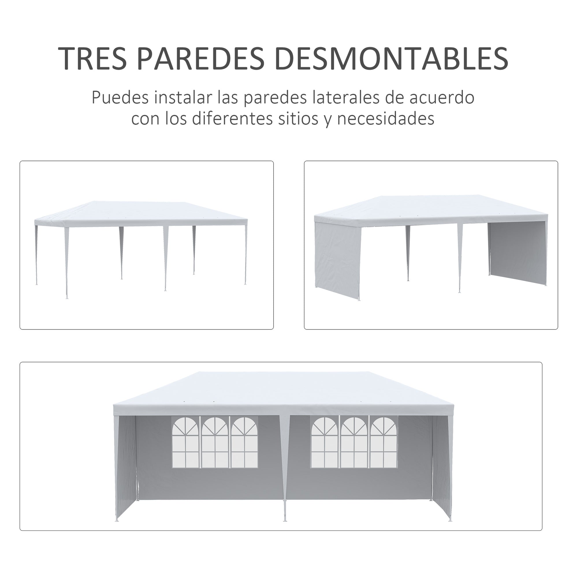 Garden Canopy 6x3 m Pavilion with 4 Removable Side Walls and 2 Transparent Windows Anti-UV Waterproof Gazebo for Outdoor Events with Steel Frame for Parties Weddings White