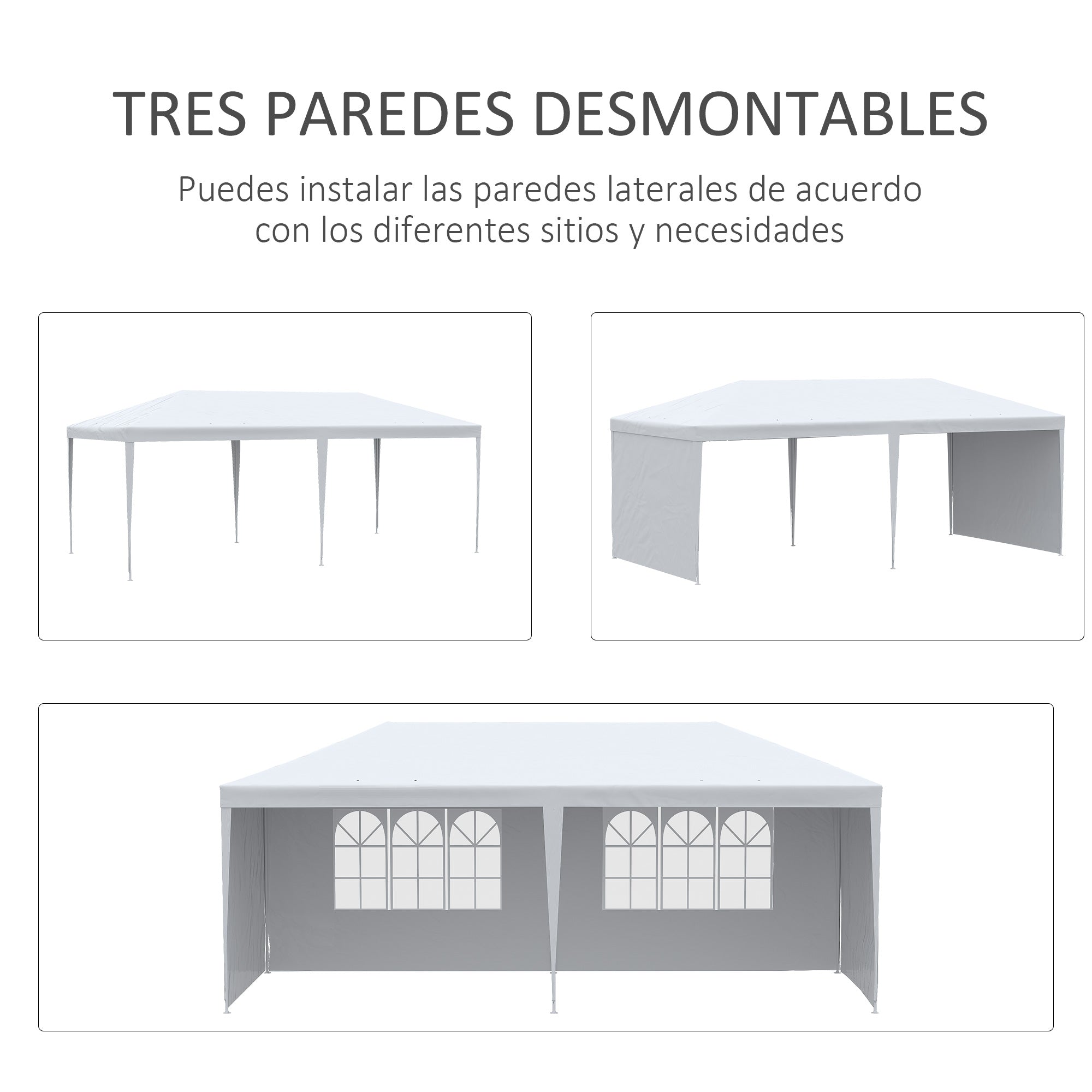 Garden Canopy 6x3 m Pavilion with 4 Removable Side Walls and 2 Transparent Windows Anti-UV Waterproof Gazebo for Outdoor Events with Steel Frame for Parties Weddings White