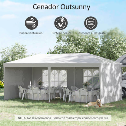 Garden Canopy 6x3 m Pavilion with 4 Removable Side Walls and 2 Transparent Windows Anti-UV Waterproof Gazebo for Outdoor Events with Steel Frame for Parties Weddings White