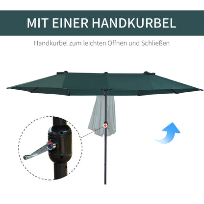 Double Umbrella 455 x 265 cm, UV Protection Sun Umbrella with Crank, Balcony Umbrella Beach Umbrella Windproof Crank Umbrella Sun Protection for Beach Balcony Garden, Dark Green