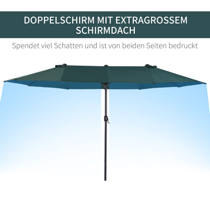 Double Umbrella 455 x 265 cm, UV Protection Sun Umbrella with Crank, Balcony Umbrella Beach Umbrella Windproof Crank Umbrella Sun Protection for Beach Balcony Garden, Dark Green