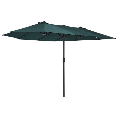 Double Umbrella 455 x 265 cm, UV Protection Sun Umbrella with Crank, Balcony Umbrella Beach Umbrella Windproof Crank Umbrella Sun Protection for Beach Balcony Garden, Dark Green