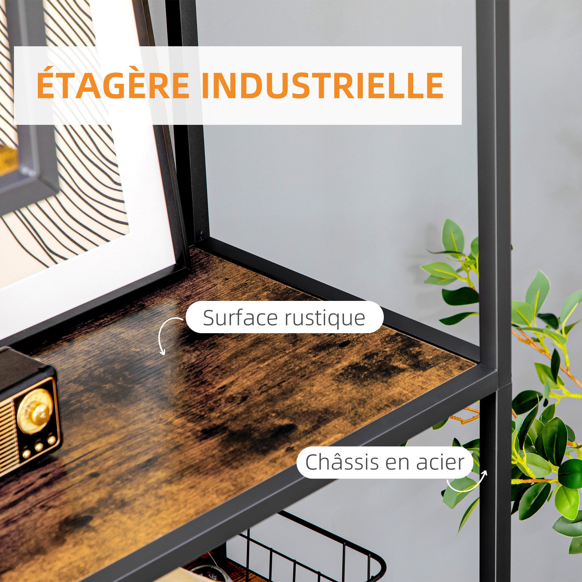 Industrial Style 7-Tier Steel Frame Storage Bookcase for Living Room Bedroom Kitchen - 83 x 34 x 180 cm