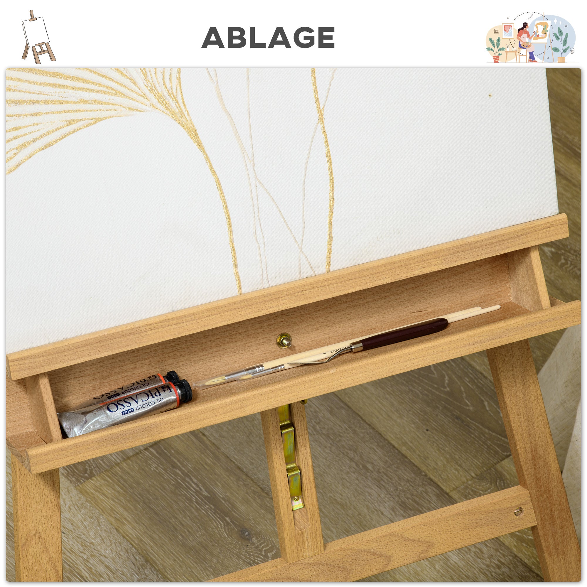 Easel Stand Easel Folding Studio Easel Height Adjustable Canvas Stand with Holder for Canvases, Art Painting, Wood, up to 120 cm Height