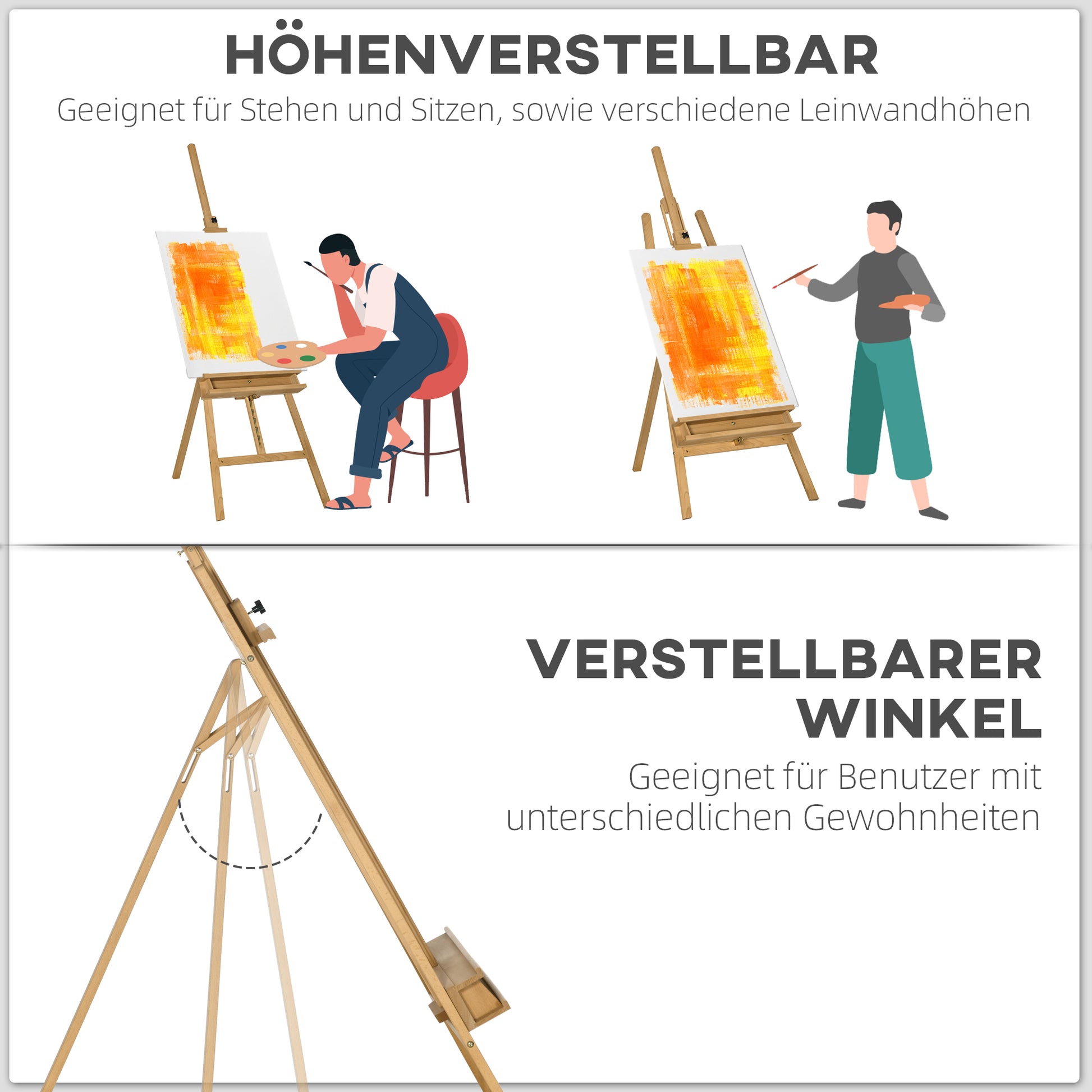 Easel Stand Easel Folding Studio Easel Height Adjustable Canvas Stand with Holder for Canvases, Art Painting, Wood, up to 120 cm Height