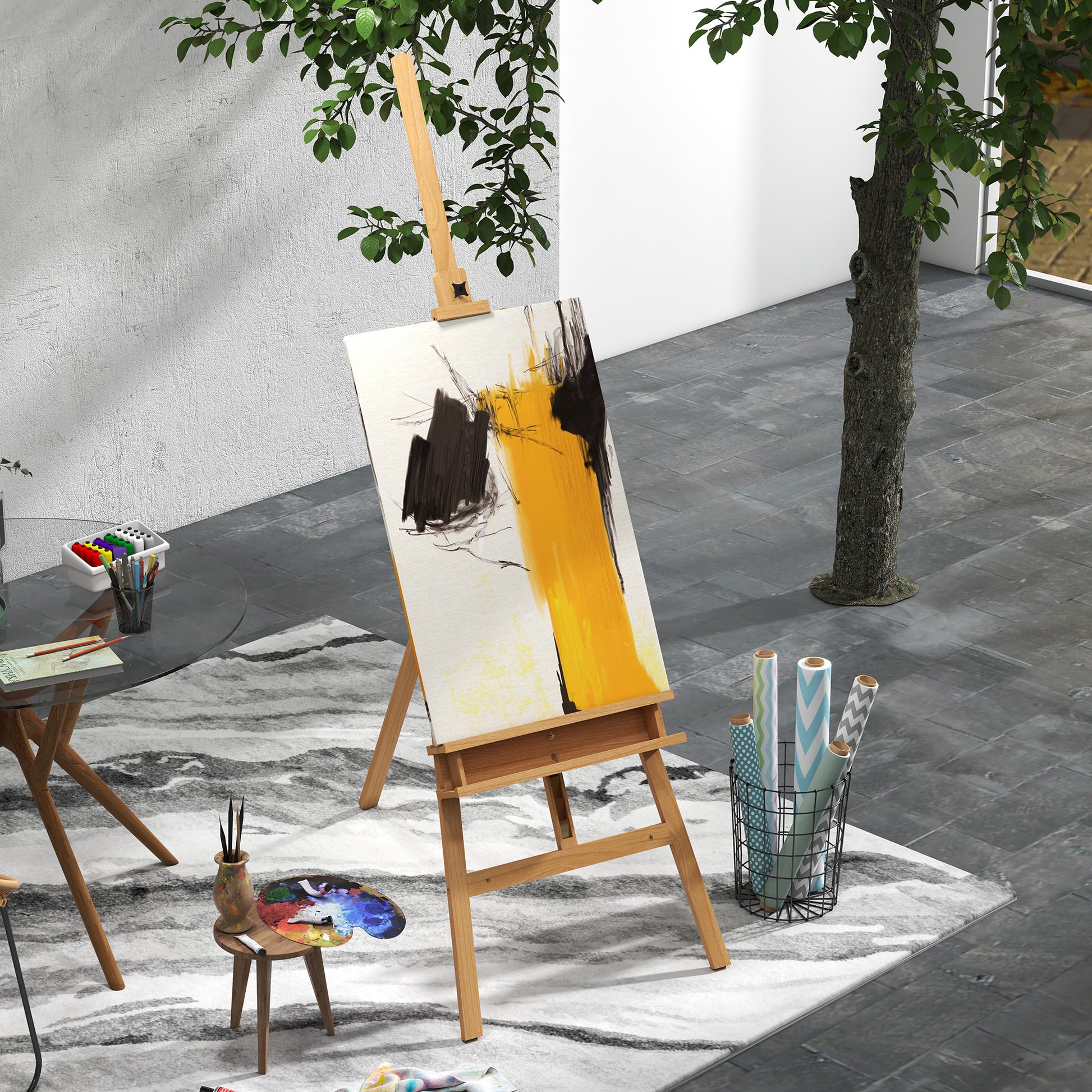 Easel Stand Easel Folding Studio Easel Height Adjustable Canvas Stand with Holder for Canvases, Art Painting, Wood, up to 120 cm Height