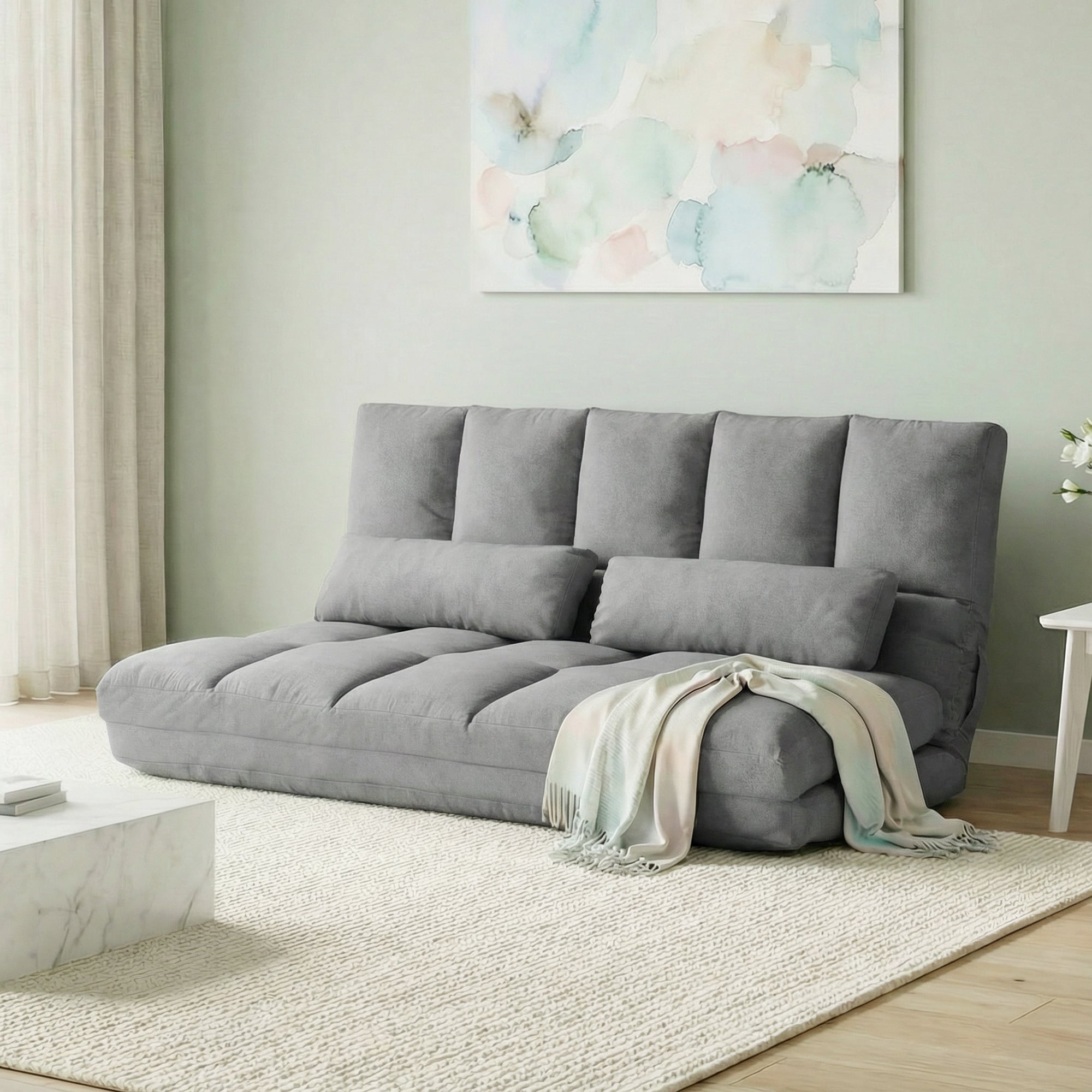 2-in-1 Floor Sofa Bed with 3-Position Backrest & 5-Position Headrest, Foldable Sleeper Chair, Light Gray (130 x 73 x 60 cm / 51.2 x 28.7 x 23.6 in)