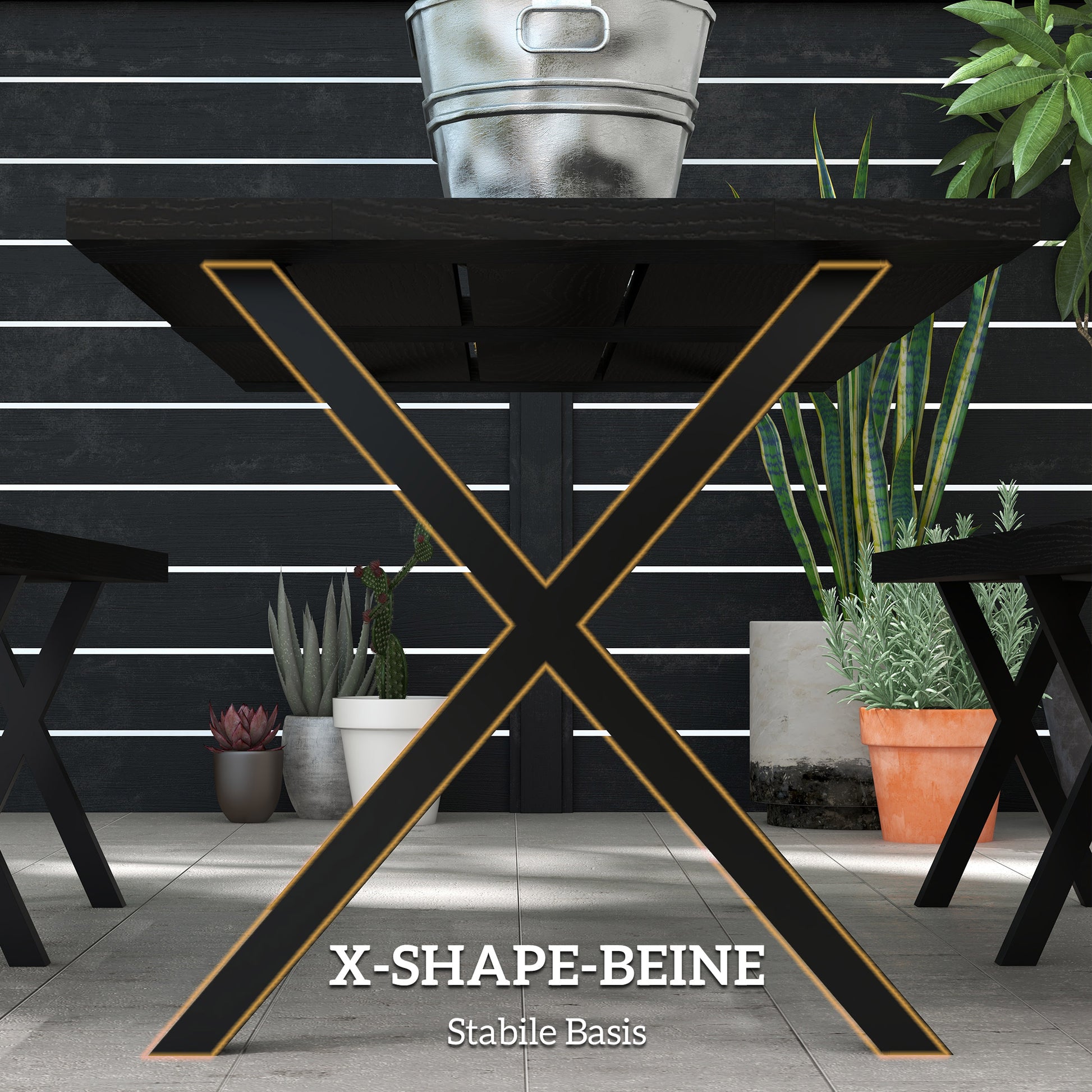 Beer Tent Set, 3-piece festival tent set with aluminum table, 2 steel benches, umbrella hole, garden furniture set with wood finish for terrace, balcony, 180 x 80 x 73 cm, Black