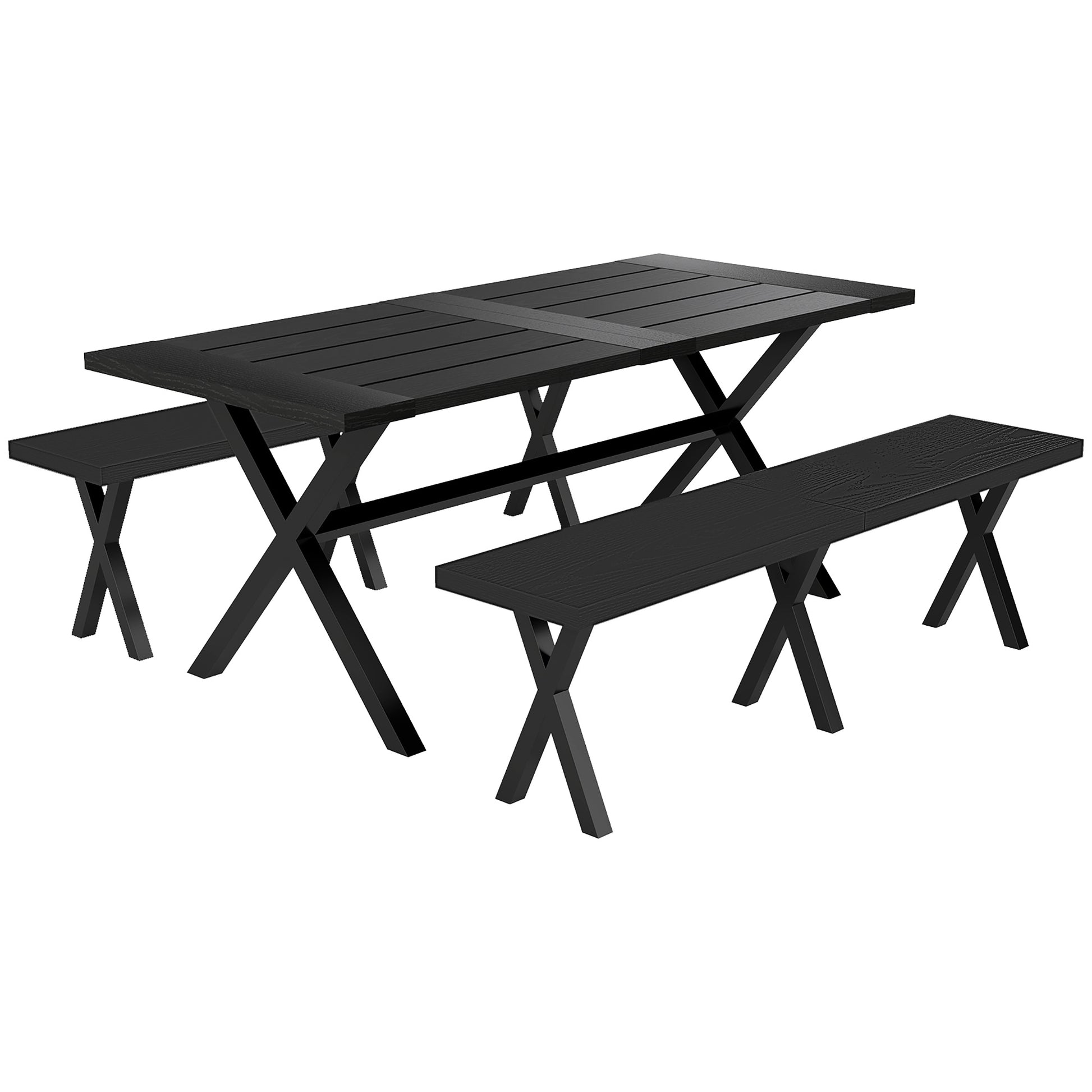 Beer Tent Set, 3-piece festival tent set with aluminum table, 2 steel benches, umbrella hole, garden furniture set with wood finish for terrace, balcony, 180 x 80 x 73 cm, Black