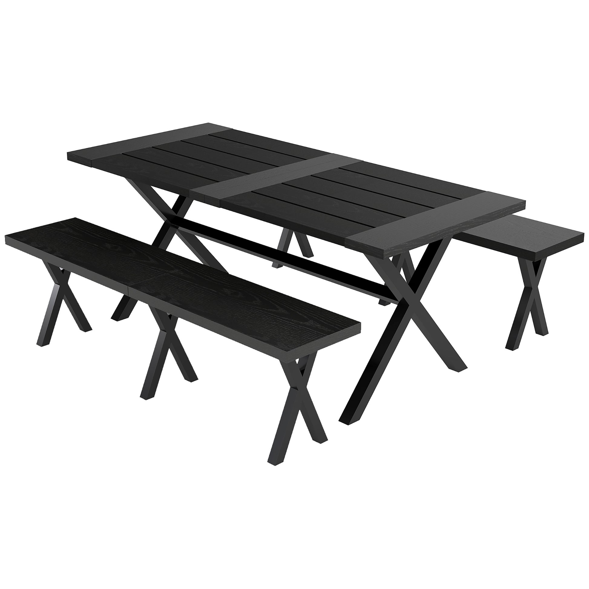 Beer Tent Set, 3-piece festival tent set with aluminum table, 2 steel benches, umbrella hole, garden furniture set with wood finish for terrace, balcony, 180 x 80 x 73 cm, Black
