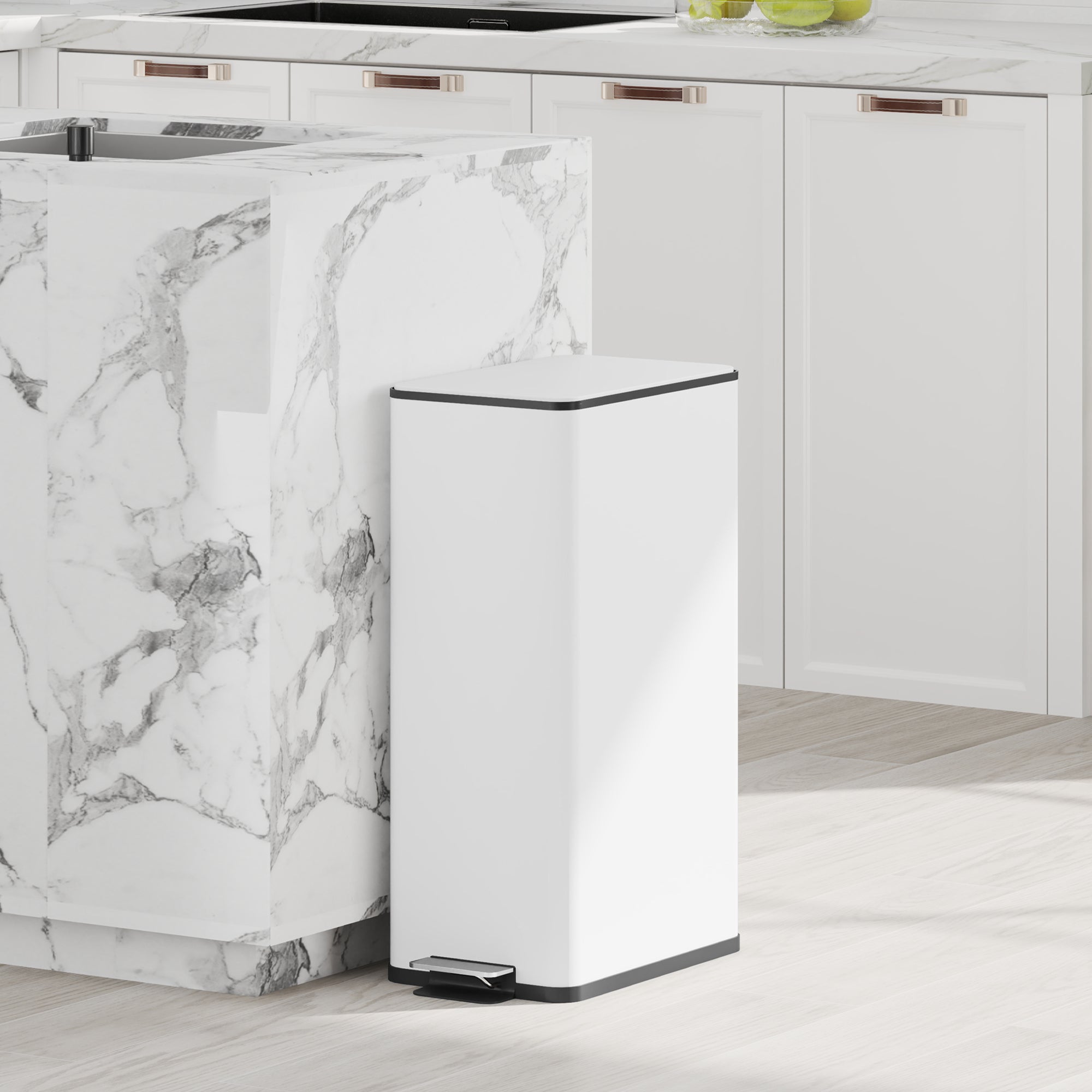 20 L (5.3 gal) Step Trash Can — Soft-Close Lid, Pedal & Removable Inner Bucket, Fingerprint-Resistant Stainless Steel, White