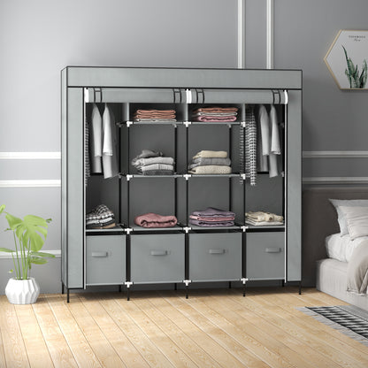 Fabric Wardrobe Closet, Foldable Wardrobe with Clothes Rail, 10 Compartments, 4 Drawers, Wardrobe in Fleece Look for Bedroom, Hallway, Dark Gray, 166 x 42.5 x 169.5 cm