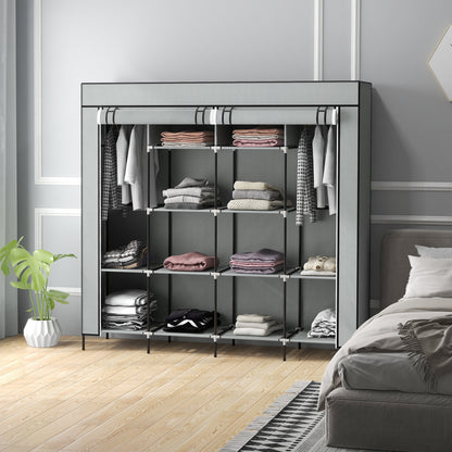 Fabric Wardrobe Closet, Foldable Wardrobe with Clothes Rail, 10 Compartments, 4 Drawers, Wardrobe in Fleece Look for Bedroom, Hallway, Dark Gray, 166 x 42.5 x 169.5 cm