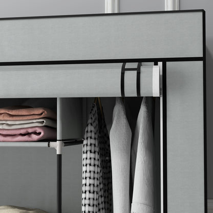 Fabric Wardrobe Closet, Foldable Wardrobe with Clothes Rail, 10 Compartments, 4 Drawers, Wardrobe in Fleece Look for Bedroom, Hallway, Dark Gray, 166 x 42.5 x 169.5 cm