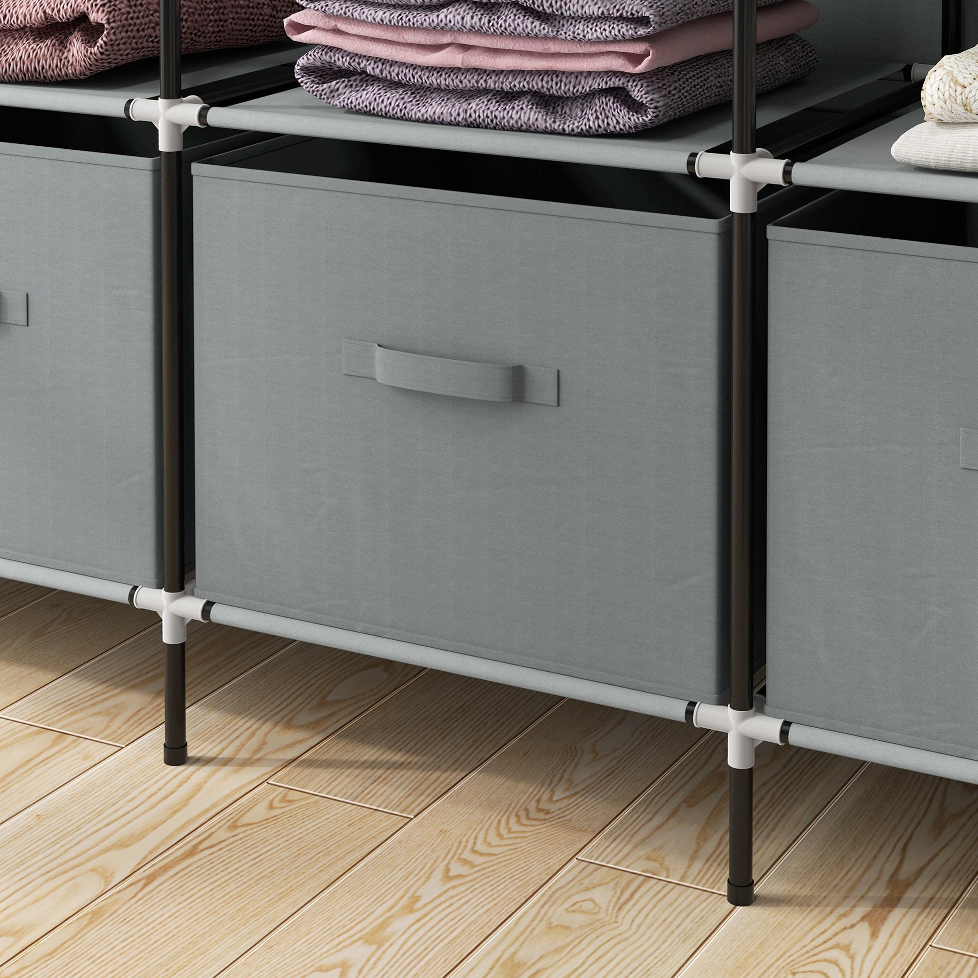 Fabric Wardrobe Closet, Foldable Wardrobe with Clothes Rail, 10 Compartments, 4 Drawers, Wardrobe in Fleece Look for Bedroom, Hallway, Dark Gray, 166 x 42.5 x 169.5 cm