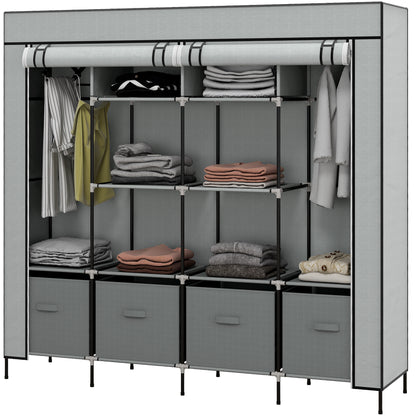 Fabric Wardrobe Closet, Foldable Wardrobe with Clothes Rail, 10 Compartments, 4 Drawers, Wardrobe in Fleece Look for Bedroom, Hallway, Dark Gray, 166 x 42.5 x 169.5 cm