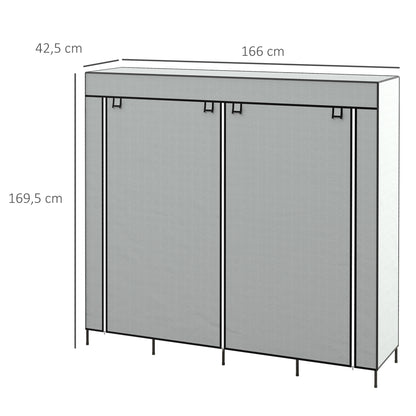 Fabric Wardrobe Closet, Foldable Wardrobe with Clothes Rail, 10 Compartments, 4 Drawers, Wardrobe in Fleece Look for Bedroom, Hallway, Dark Gray, 166 x 42.5 x 169.5 cm