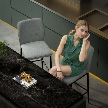 Set of 2 Bar Stools High Kitchen Stools with Backrest and Footrest Upholstered in Velvet Steel Frame Modern High Stools for Dining Counter Gray