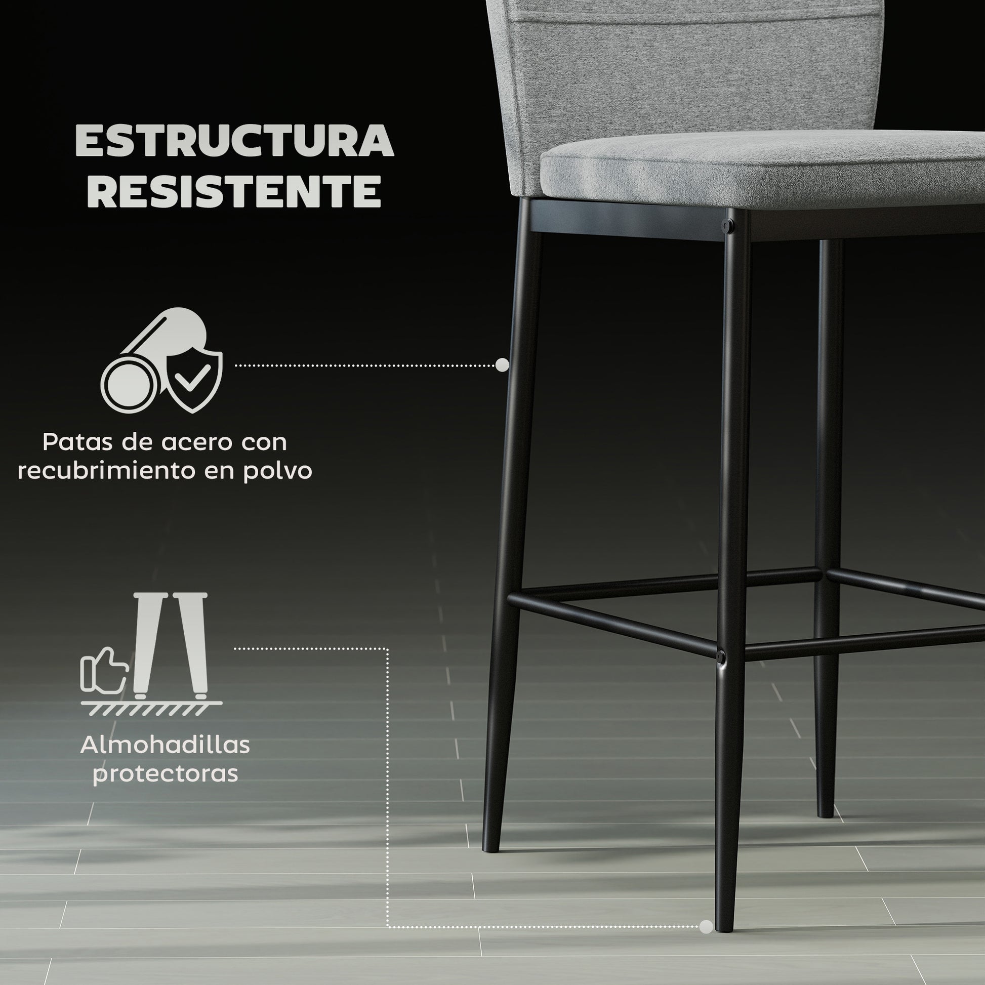 Set of 2 Bar Stools High Kitchen Stools with Backrest and Footrest Upholstered in Velvet Steel Frame Modern High Stools for Dining Counter Gray