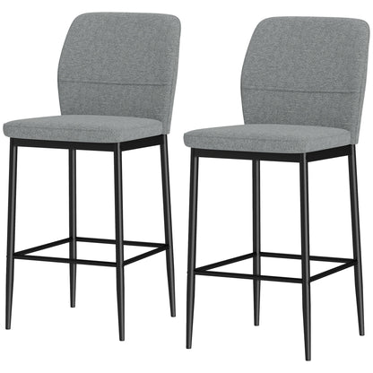 Set of 2 Bar Stools High Kitchen Stools with Backrest and Footrest Upholstered in Velvet Steel Frame Modern High Stools for Dining Counter Gray