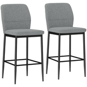 Set of 2 Bar Stools High Kitchen Stools with Backrest and Footrest Upholstered in Velvet Steel Frame Modern High Stools for Dining Counter Gray