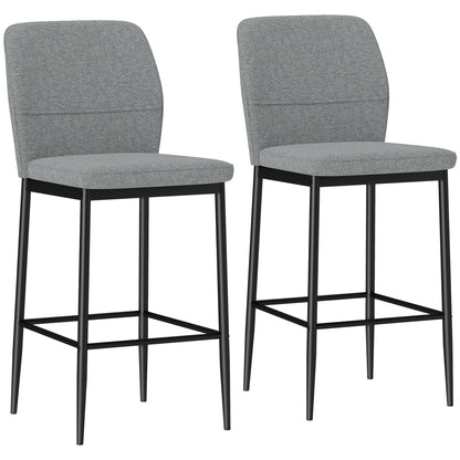 Set of 2 Bar Stools High Kitchen Stools with Backrest and Footrest Upholstered in Velvet Steel Frame Modern High Stools for Dining Counter Gray