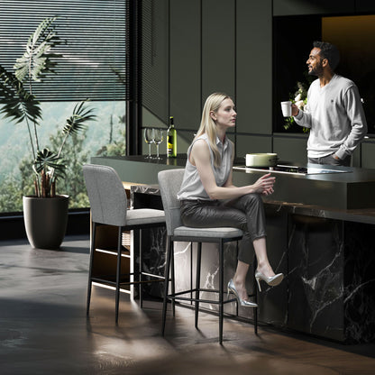 Set of 2 Bar Stools High Kitchen Stools with Backrest and Footrest Upholstered in Velvet Steel Frame Modern High Stools for Dining Counter Gray