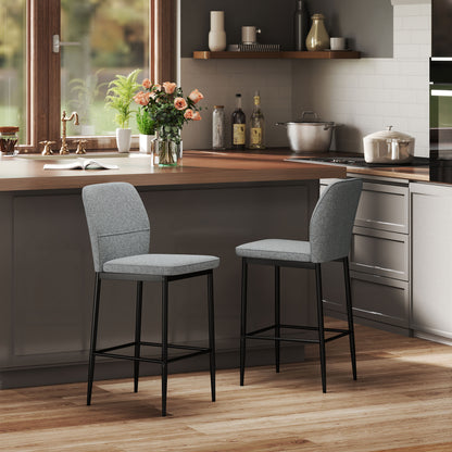 Set of 2 Bar Stools High Kitchen Stools with Backrest and Footrest Upholstered in Velvet Steel Frame Modern High Stools for Dining Counter Gray
