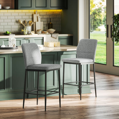 Set of 2 Bar Stools High Kitchen Stools with Backrest and Footrest Upholstered in Velvet Steel Frame Modern High Stools for Dining Counter Gray