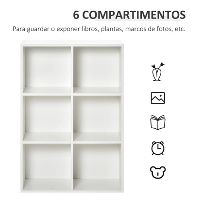 Bookshelf Wooden 3-Tier Shelves with 6 Storage Cubes for Living Room Bedroom Office 65.5x30x97.5 cm White