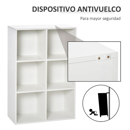 Bookshelf Wooden 3-Tier Shelves with 6 Storage Cubes for Living Room Bedroom Office 65.5x30x97.5 cm White