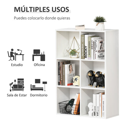 Bookshelf Wooden 3-Tier Shelves with 6 Storage Cubes for Living Room Bedroom Office 65.5x30x97.5 cm White