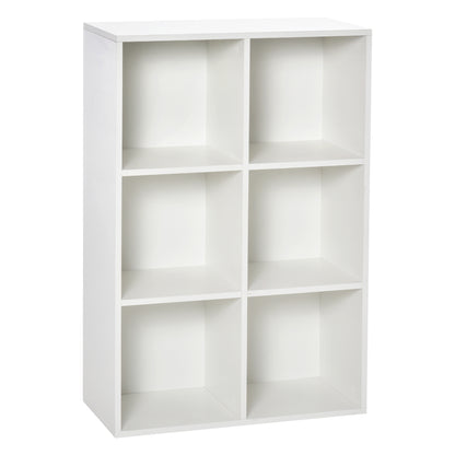 Bookshelf Wooden 3-Tier Shelves with 6 Storage Cubes for Living Room Bedroom Office 65.5x30x97.5 cm White