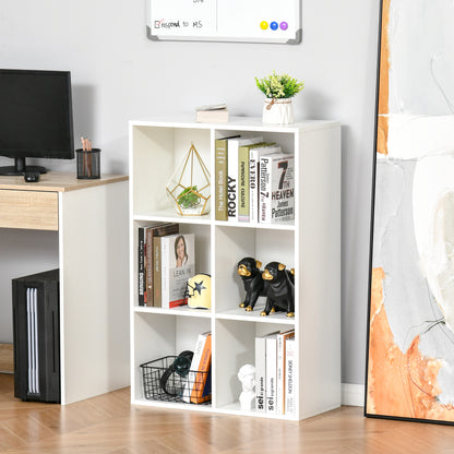 Bookshelf Wooden 3-Tier Shelves with 6 Storage Cubes for Living Room Bedroom Office 65.5x30x97.5 cm White