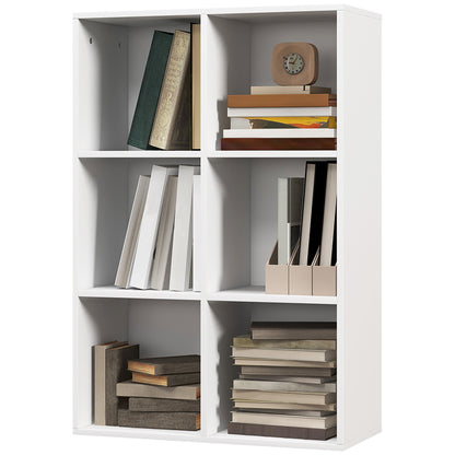 Bookshelf Wooden 3-Tier Shelves with 6 Storage Cubes for Living Room Bedroom Office 65.5x30x97.5 cm White