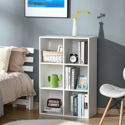 Bookshelf Wooden 3-Tier Shelves with 6 Storage Cubes for Living Room Bedroom Office 65.5x30x97.5 cm White