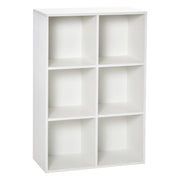 Bookshelf Wooden 3-Tier Shelves with 6 Storage Cubes for Living Room Bedroom Office 65.5x30x97.5 cm White