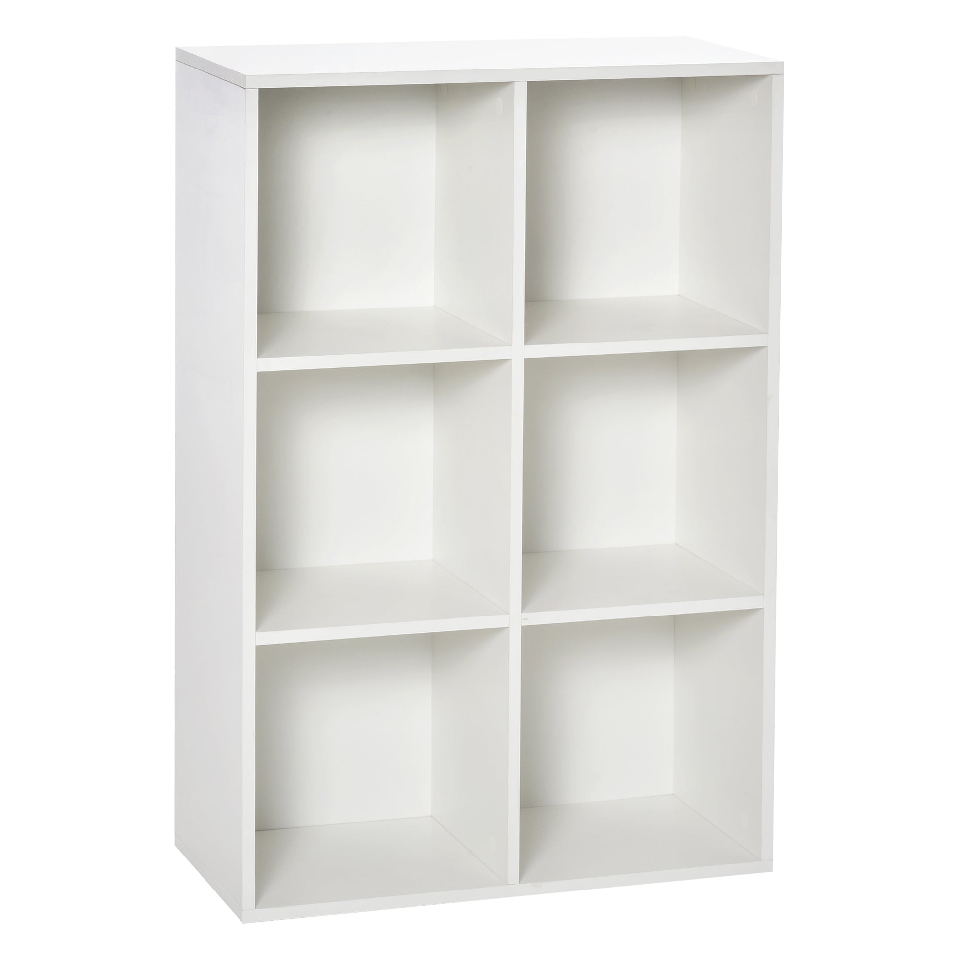 Bookshelf Wooden 3-Tier Shelves with 6 Storage Cubes for Living Room Bedroom Office 65.5x30x97.5 cm White