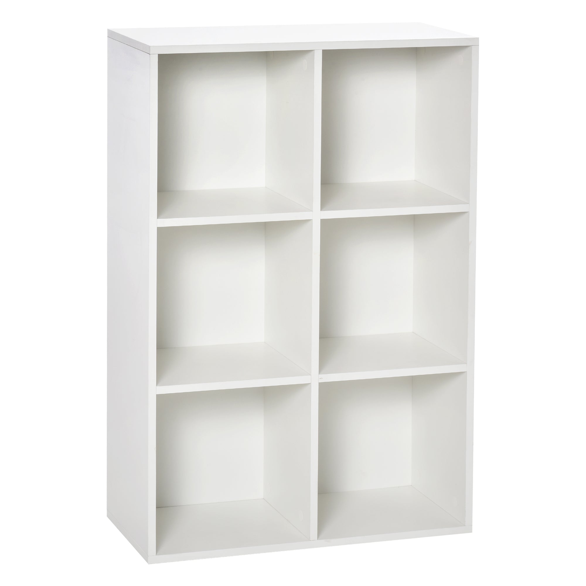 Bookshelf Wooden 3-Tier Shelves with 6 Storage Cubes for Living Room Bedroom Office 65.5x30x97.5 cm White
