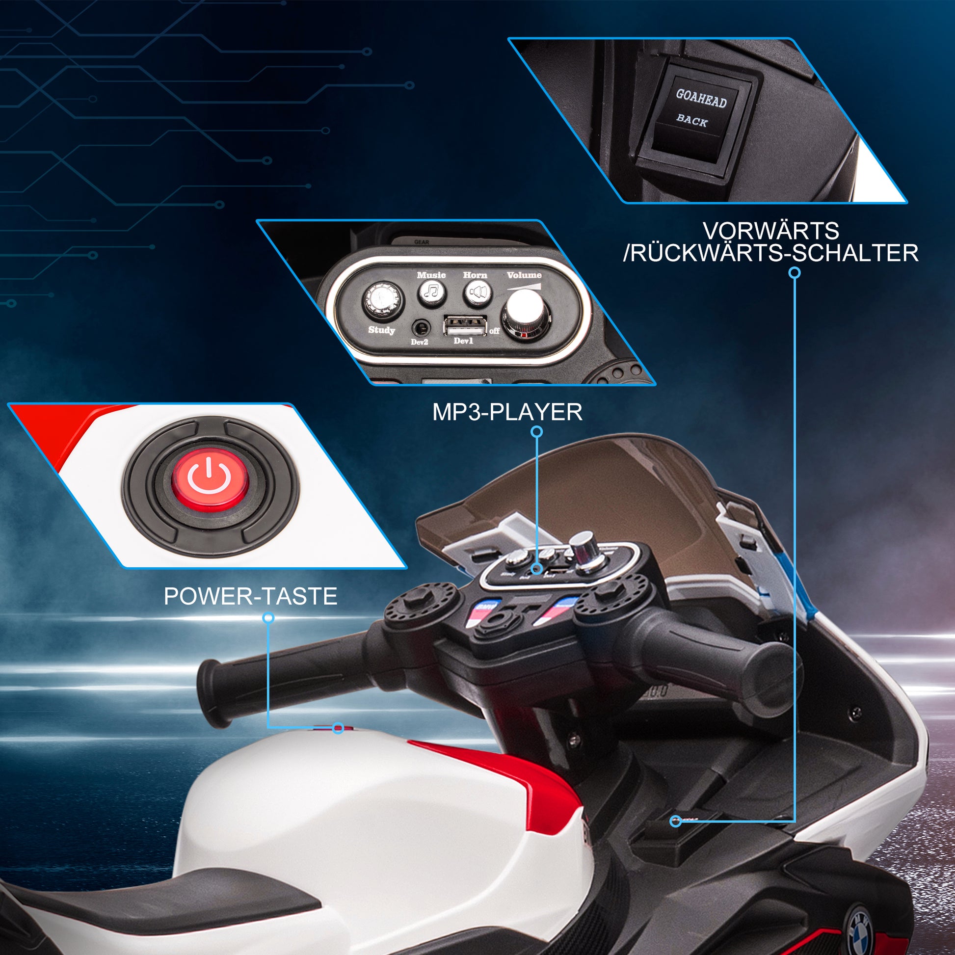Kids Electric Motorcycle Children's Motorbike 6V Electric Vehicle Electric Tricycle Kids Vehicle with 3 Music Modes 2.5km/h Kids Motorcycle for Children aged 18 months PP Metal Red 82.5 x 42 x 54 cm