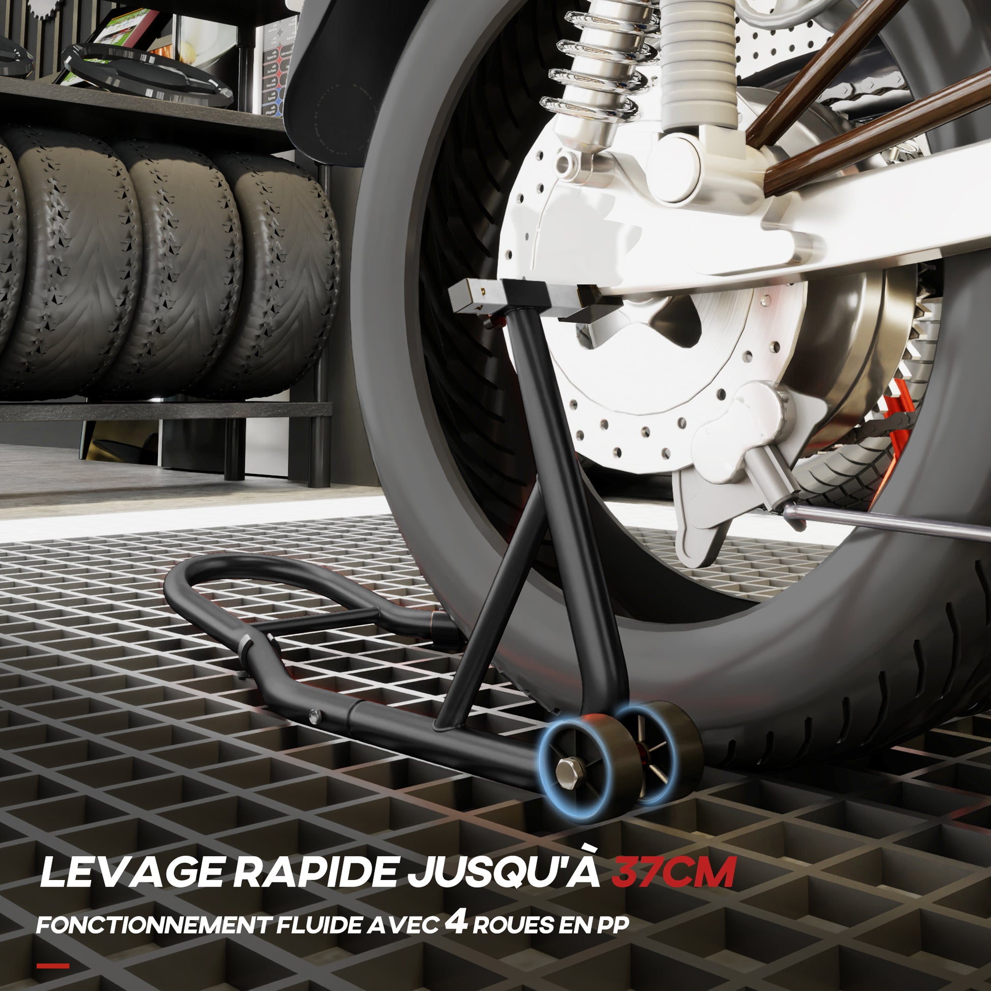 Rear Wheel Motorcycle Stand Wheel Stand Rear Motorcycle Lift with U + L Swingarm Spool, Black